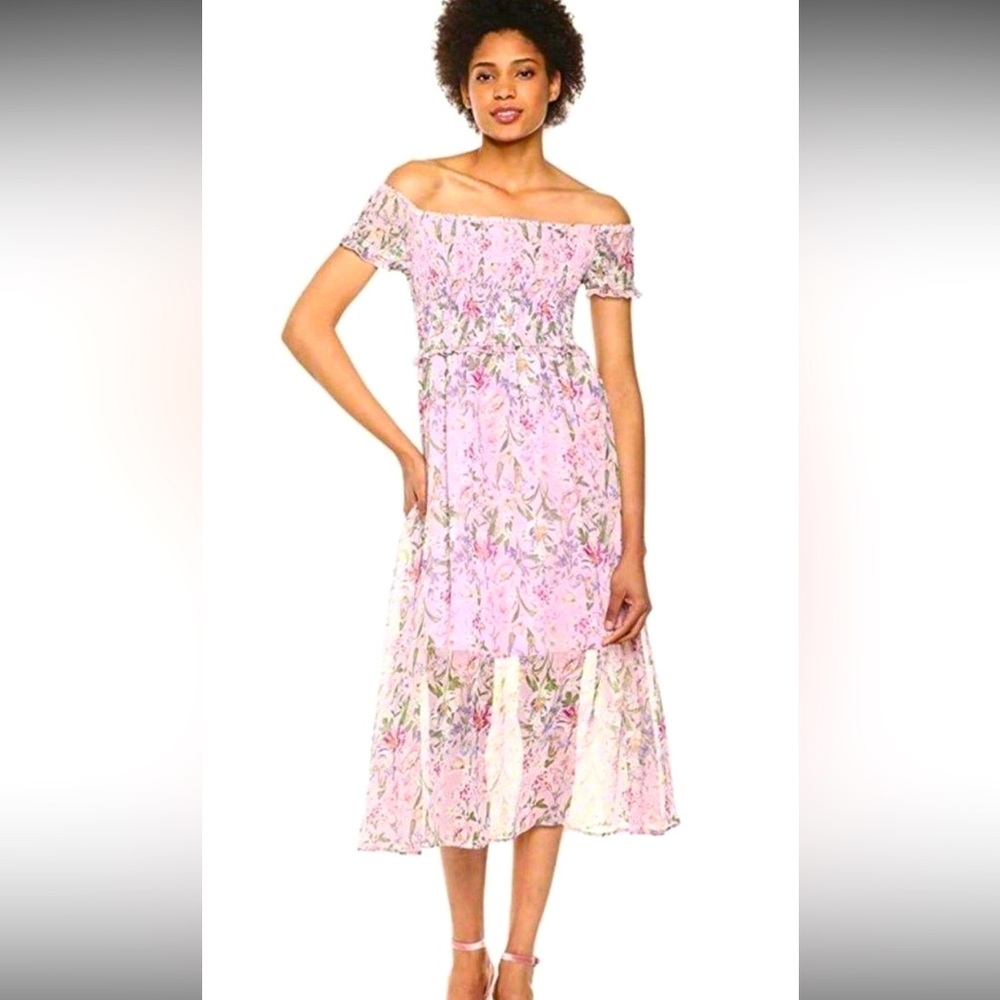 Sam Edelman Flowy Pink Floral Off The Shoulder Midi Dress Size 14